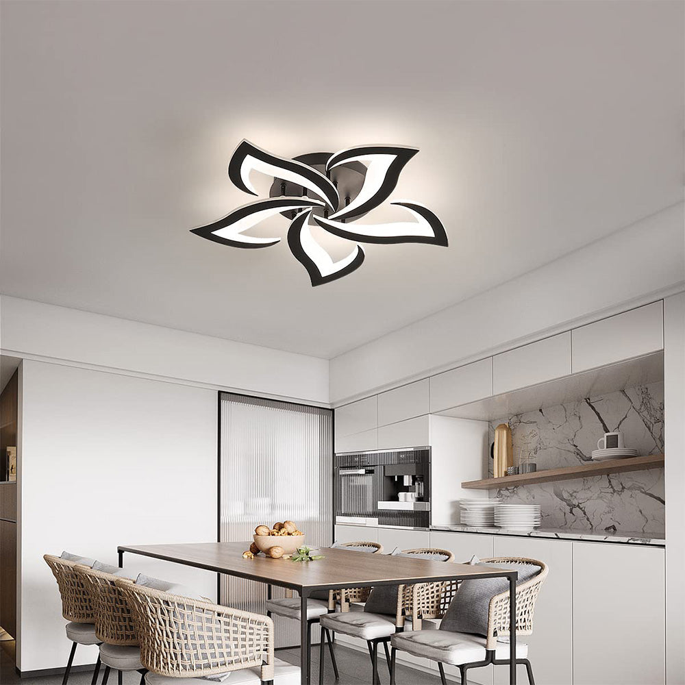 LED Flush Mount Light Fixture with Floral Layered Design for Bedroom, Entryway & Living Spaces | 22 in Black Metal Modern Low Profile Ambien