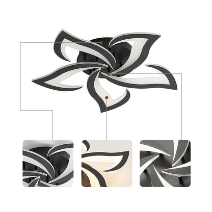 LED Flush Mount Light Fixture with Floral Layered Design for Bedroom, Entryway & Living Spaces | 22 in Black Metal Modern Low Profile Ambien