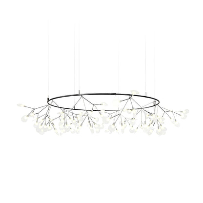 Branching LED Chandelier with Acrylic Petals Black Finish 20W Integrated Light Dimmable Remote Option Modern Statement Fixture Indoor Living