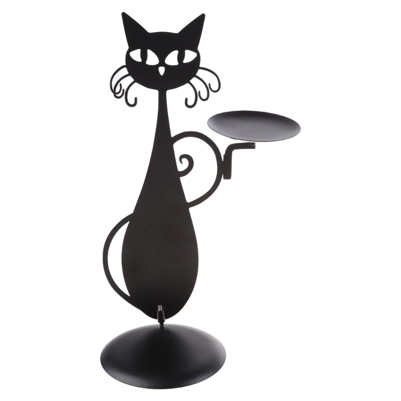 Black Cat-Shaped Candlestick Holder – Decorative Metal Candle Holder, Ideal for Small Candles