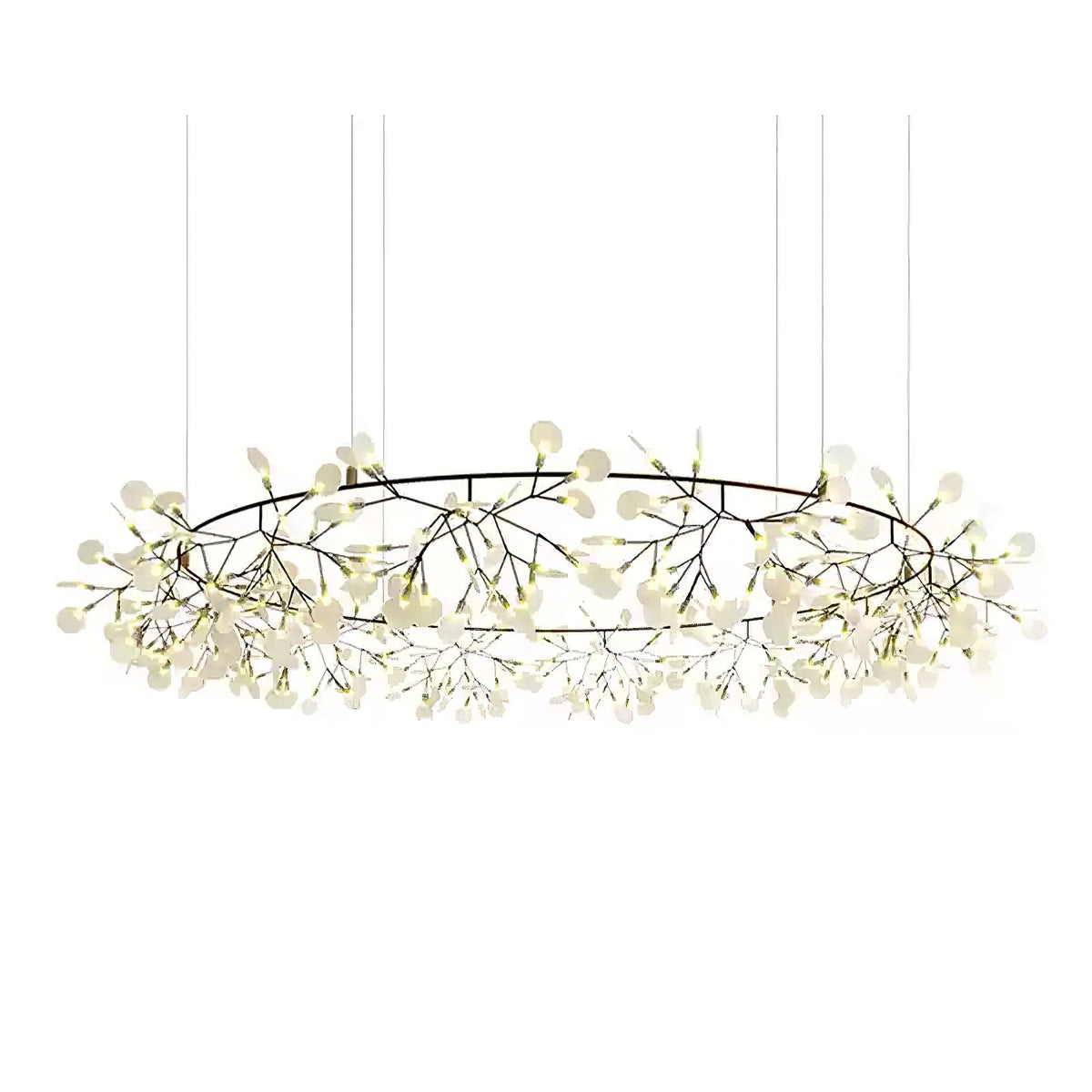 Branching LED Chandelier with Acrylic Petals Black Finish 20W Integrated Light Dimmable Remote Option Modern Statement Fixture Indoor Living