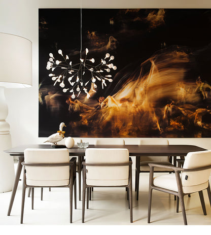 Branching LED Chandelier with Acrylic Petals Black Finish 20W Integrated Light Dimmable Remote Option Modern Statement Fixture Indoor Living