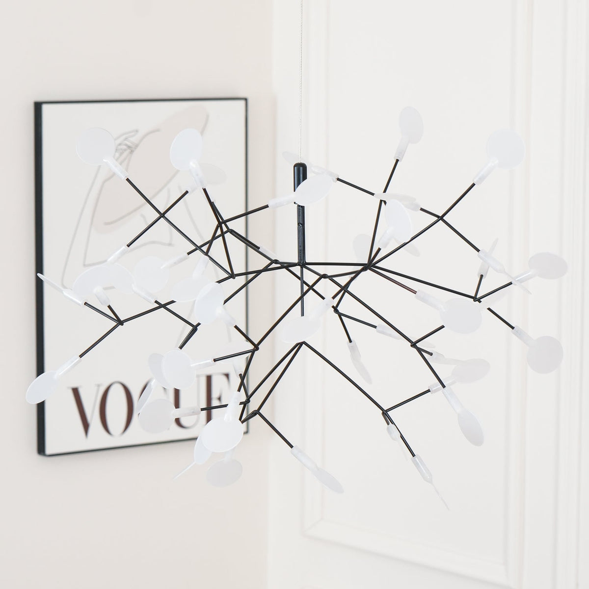Branching LED Chandelier with Acrylic Petals Black Finish 20W Integrated Light Dimmable Remote Option Modern Statement Fixture Indoor Living