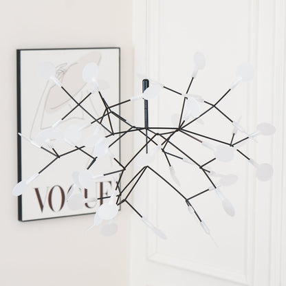 Branching LED Chandelier with Acrylic Petals Black Finish 20W Integrated Light Dimmable Remote Option Modern Statement Fixture Indoor Living