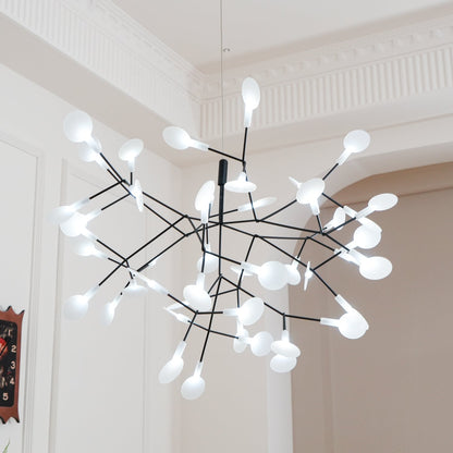 Branching LED Chandelier with Acrylic Petals Black Finish 20W Integrated Light Dimmable Remote Option Modern Statement Fixture Indoor Living