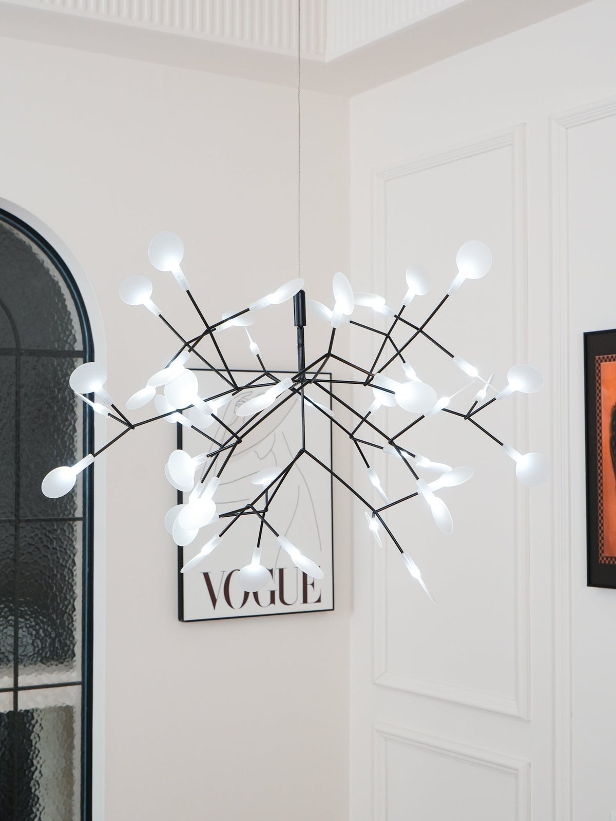 Branching LED Chandelier with Acrylic Petals Black Finish 20W Integrated Light Dimmable Remote Option Modern Statement Fixture Indoor Living