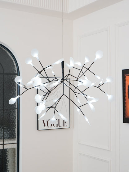 Branching LED Chandelier with Acrylic Petals Black Finish 20W Integrated Light Dimmable Remote Option Modern Statement Fixture Indoor Living