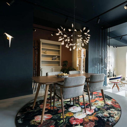 Branching LED Chandelier with Acrylic Petals Black Finish 20W Integrated Light Dimmable Remote Option Modern Statement Fixture Indoor Living