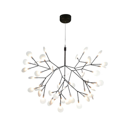 Branching LED Chandelier with Acrylic Petals Black Finish 20W Integrated Light Dimmable Remote Option Modern Statement Fixture Indoor Living
