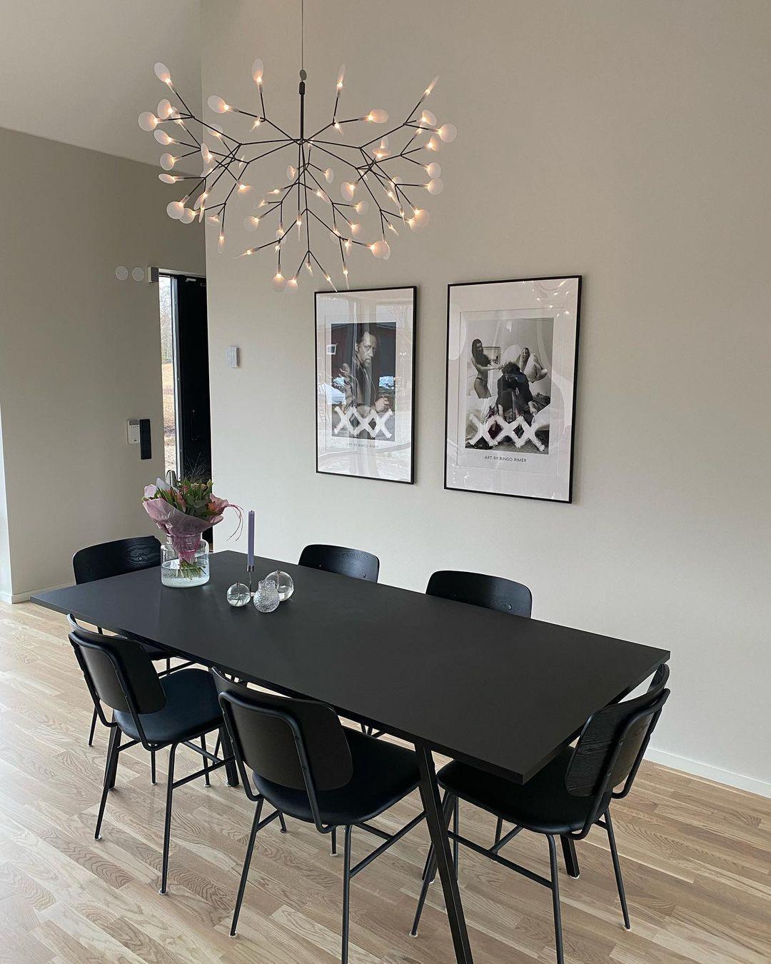 Branching LED Chandelier with Acrylic Petals Black Finish 20W Integrated Light Dimmable Remote Option Modern Statement Fixture Indoor Living