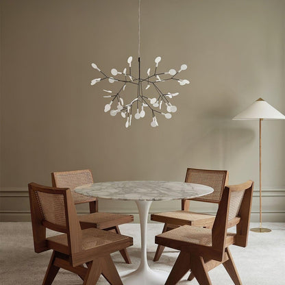 Branching LED Chandelier with Acrylic Petals Black Finish 20W Integrated Light Dimmable Remote Option Modern Statement Fixture Indoor Living