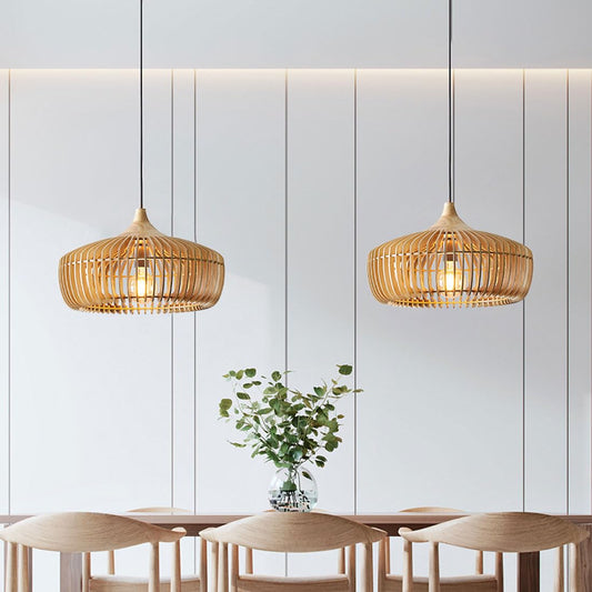 Lámpara colgante de cúpula de madera con diseño de listones para dormitorio, sala de estar y comedores | Lámpara de techo