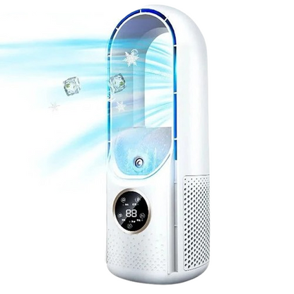 Whisper-Quiet Desktop Cooler Fan Bladeless Tabletop Air Circulator White Blue for Office Bedroom Study Room Summer Cooling Compact Portable