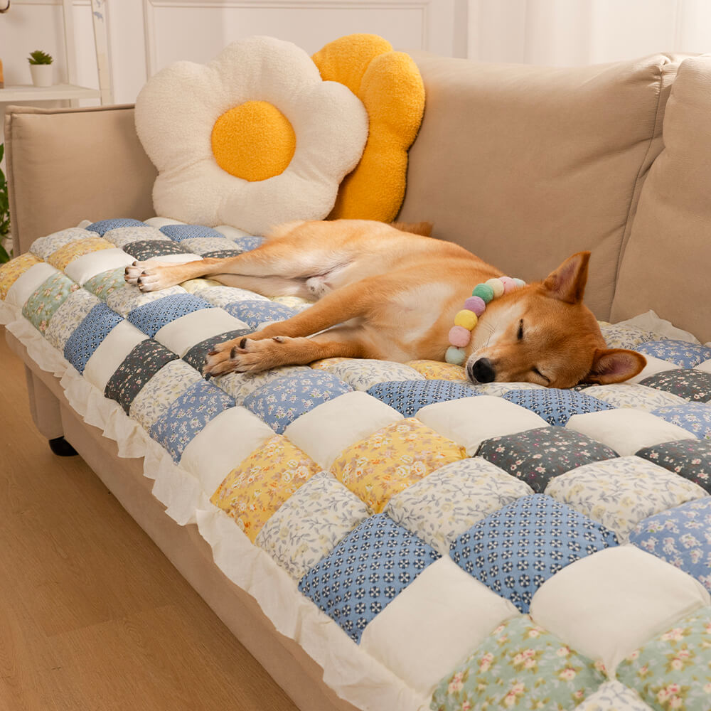 Quilted Cotton Furniture Protector Cover Anti-Slip Couch Cushion Pad for Sofa Chair Loveseat Pet-Friendly Washable Mat for Living Room
