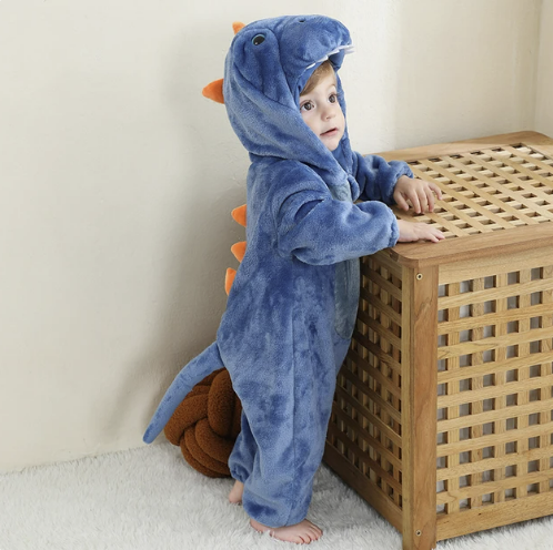 Mameluco con capucha y cierre para bebé con diseño de disfraz de animal para niños y niñas | Pijama tipo loungewear de suave mezcla de algodón y poliéster para bebés de 0-