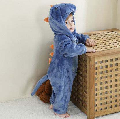 Mameluco con capucha y cierre para bebé con diseño de disfraz de animal para niños y niñas | Pijama tipo loungewear de suave mezcla de algodón y poliéster para bebés de 0-