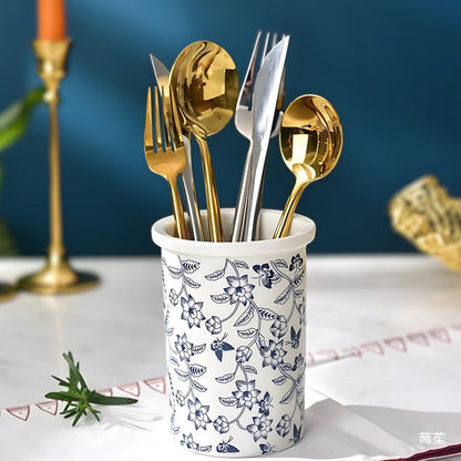 Blythe Utensil Holder Crock - Ceramic, Floral Design