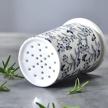 Blythe Utensil Holder Crock - Ceramic, Floral Design