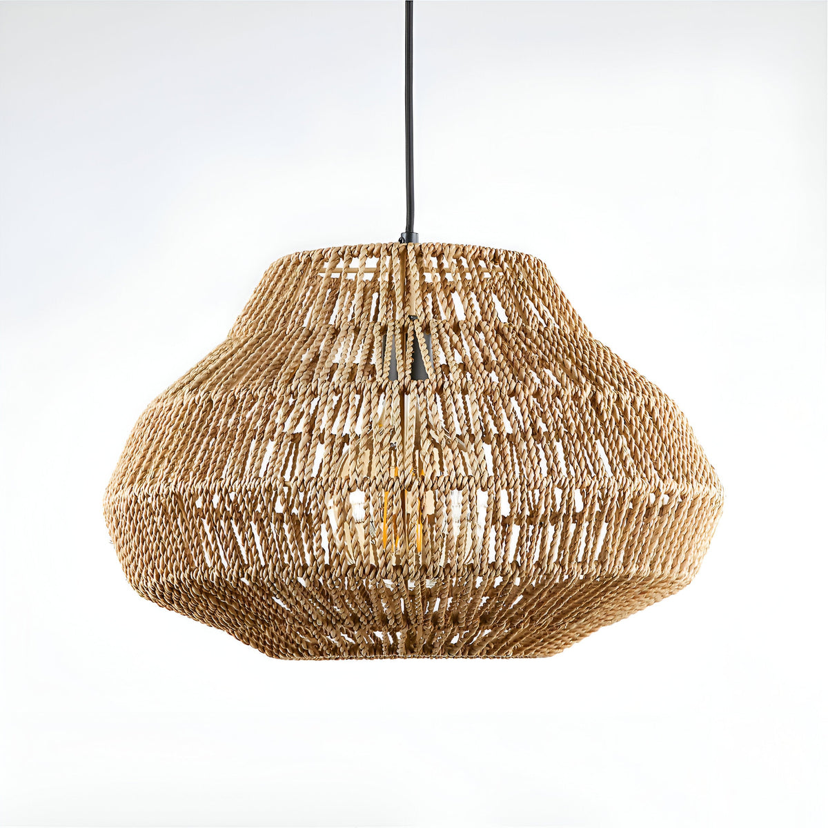 Woven Hanging Lamp Natural Fiber Shade Adjustable Height Ceiling Light for Dining Table Kitchen Island Bedroom Boho Coastal Japandi