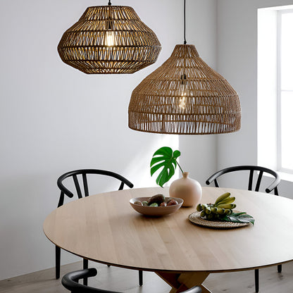 Woven Hanging Lamp Natural Fiber Shade Adjustable Height Ceiling Light for Dining Table Kitchen Island Bedroom Boho Coastal Japandi