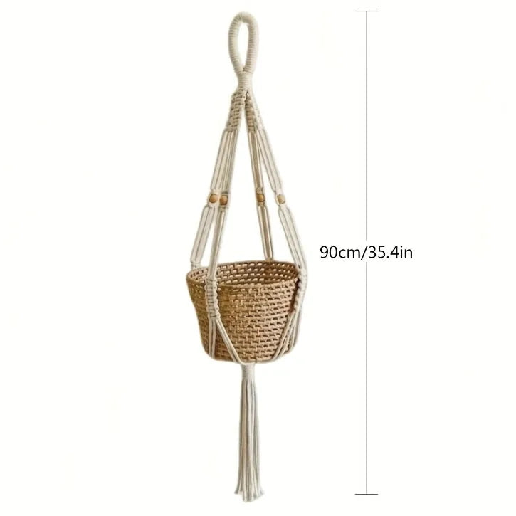 Boho Macrame Plant Hanger | Adjustable Cotton Design with Decorative Tassel | Stylish Holder for Indoor Plants