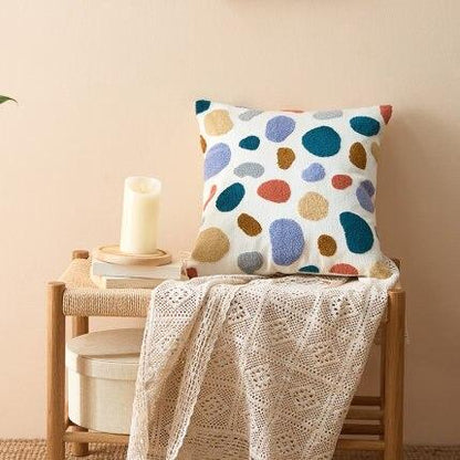 Boho Throw Pillow with Abstract Embroidery – Soft Decorative Cushion in Earth Tones