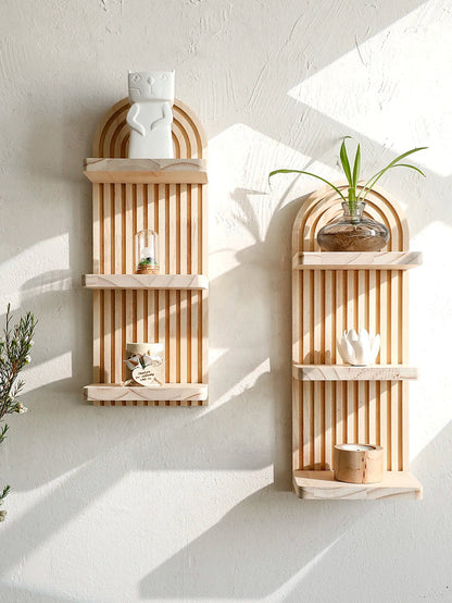 Boho | Floating Wood Wall Shelf with 3-Tier Design | Stylish Storage for Home Decor