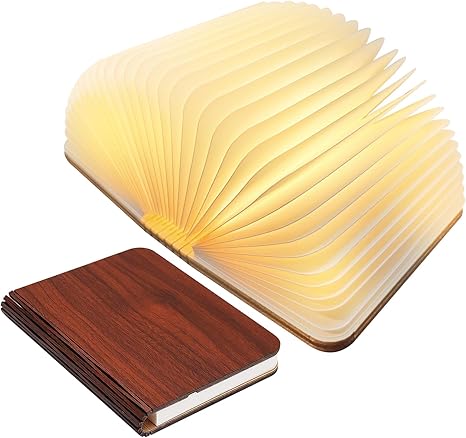 Folding Book Light Portable LED Accent Lamp Touch Dimmable USB Rechargeable for Nightstand Desk Bedside Decor Wood & Paper 8.7 × 6.7 × 1 Inc