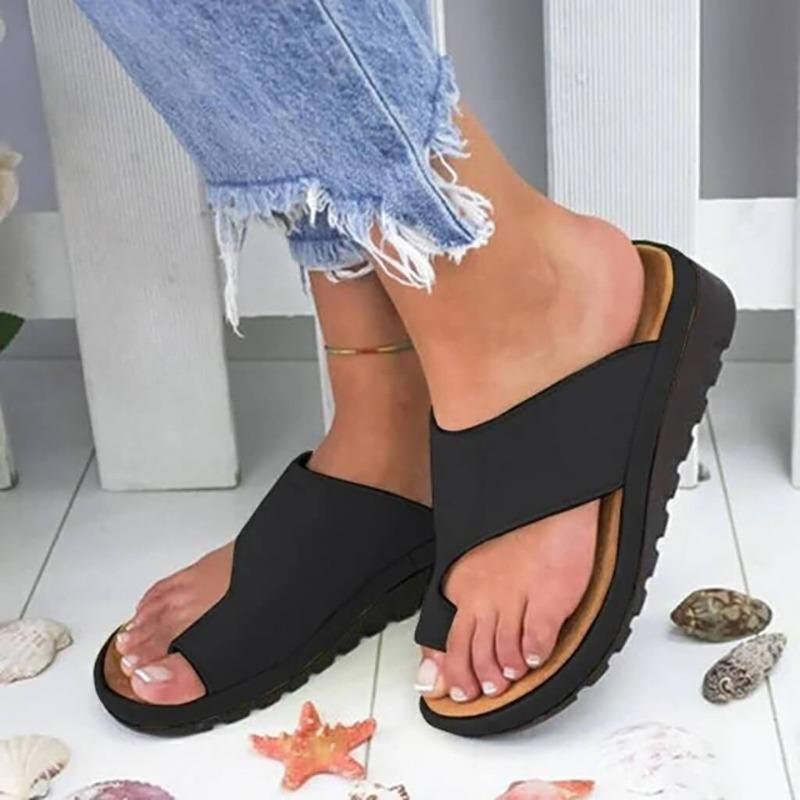 Women's Toe-Post Slip-On Sandals Foam Cushion Flat Comfort Footbed Faux Leather Open-Toe Summer Everyday