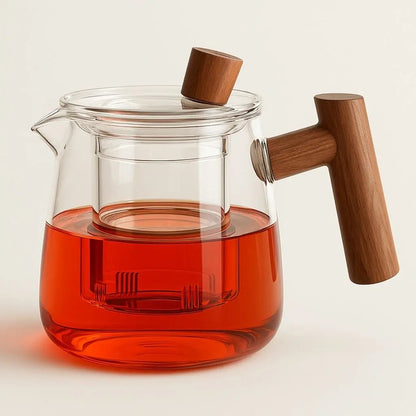Tetera de vidrio borosilicato con mango de madera: capacidad de 550 ml (18.60 fl oz) para una preparación elegante de té