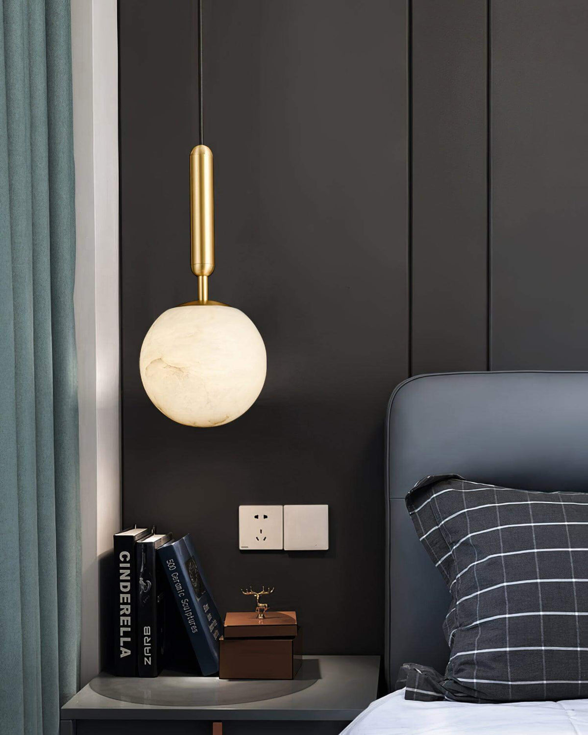 Brass & Stone Globe Ceiling Light 5-Inch for Kitchen Island Dining Room Warm Glow Task Lighting