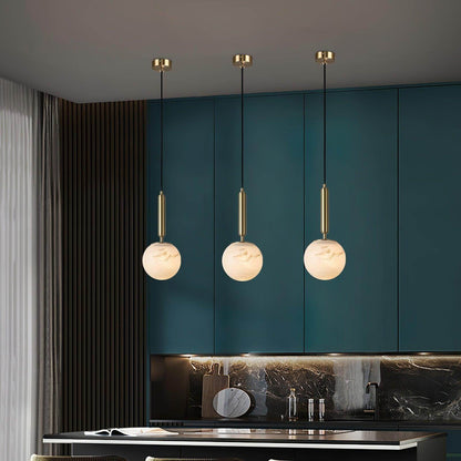 Brass & Stone Globe Ceiling Light 5-Inch for Kitchen Island Dining Room Warm Glow Task Lighting