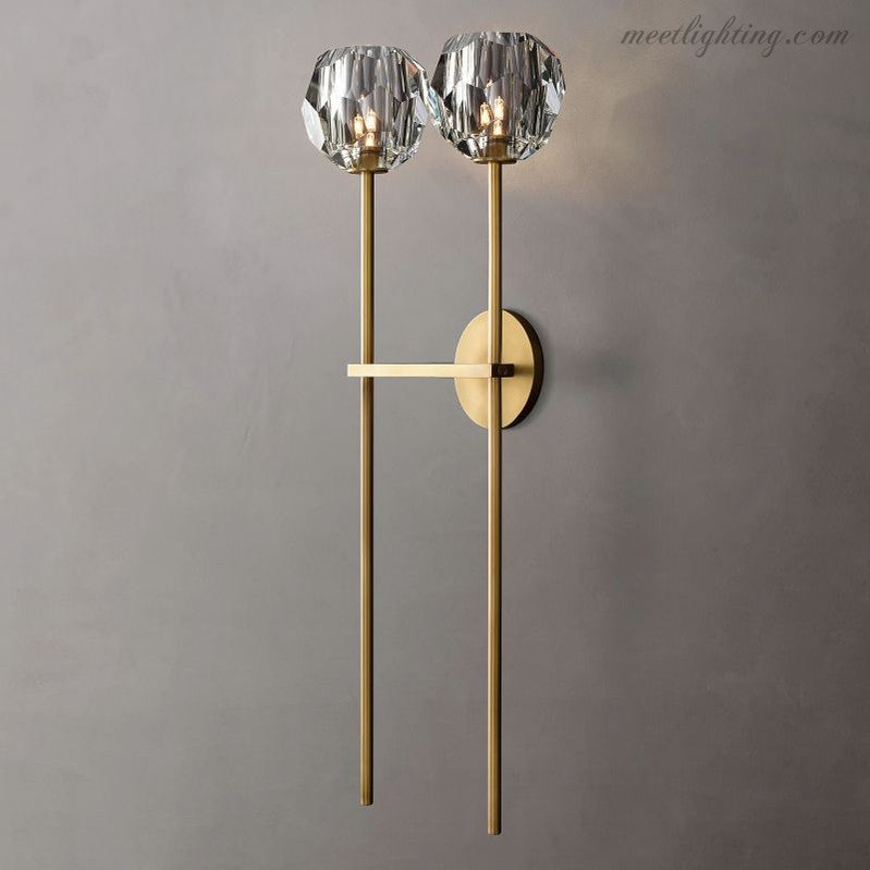 Crystal Globe Double Sconce Wall Light in Brass or Nickel – Two-Bulb Fixture for Living Room & Hallway