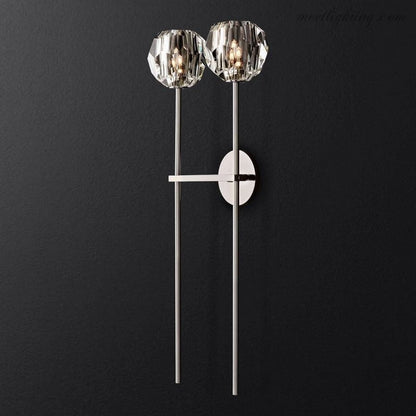 Crystal Globe Double Sconce Wall Light in Brass or Nickel – Two-Bulb Fixture for Living Room & Hallway