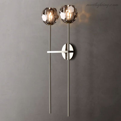 Crystal Globe Double Sconce Wall Light in Brass or Nickel – Two-Bulb Fixture for Living Room & Hallway