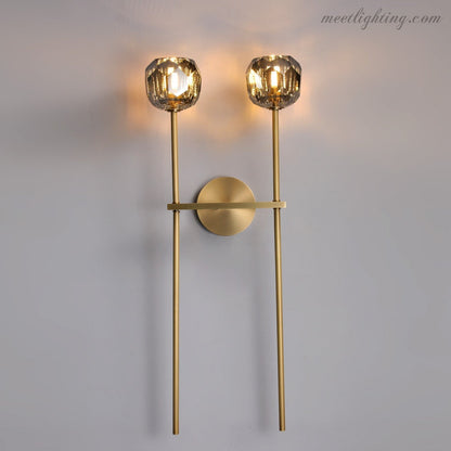 Crystal Globe Double Sconce Wall Light in Brass or Nickel – Two-Bulb Fixture for Living Room & Hallway