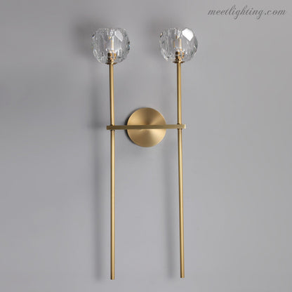 Crystal Globe Double Sconce Wall Light in Brass or Nickel – Two-Bulb Fixture for Living Room & Hallway