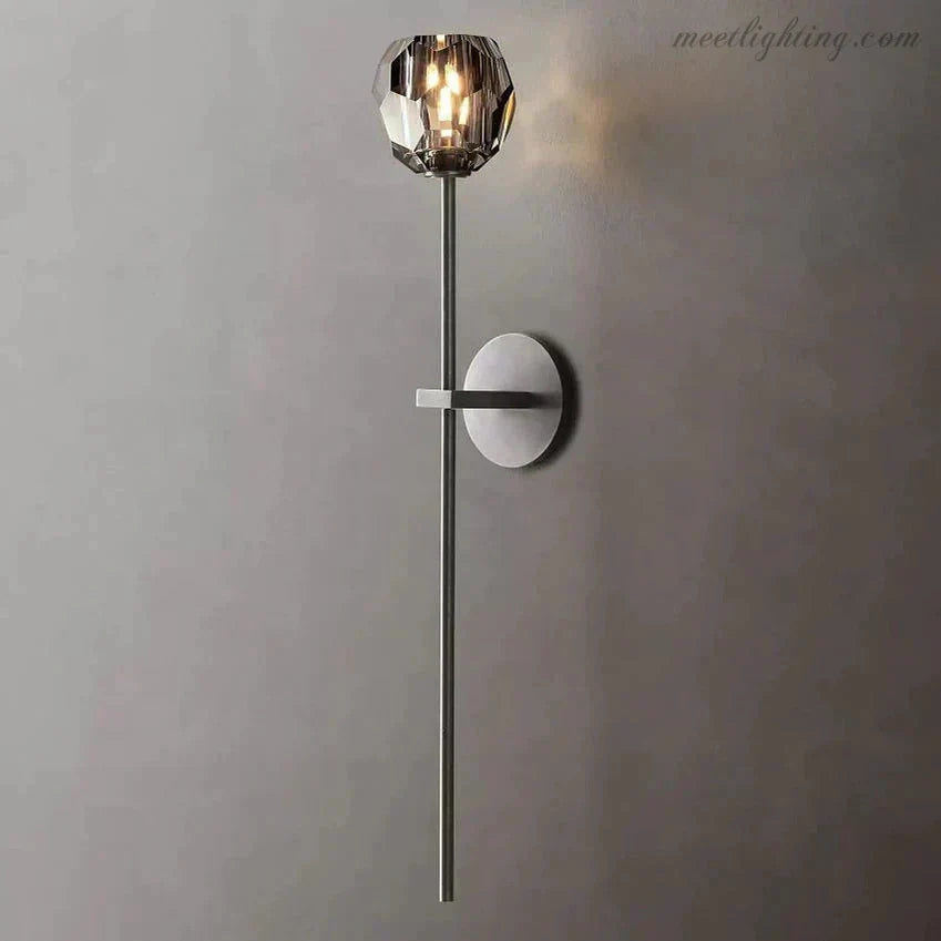 Crystal Globe Wall Sconce Light Fixture Brass Hardware 28 Inch Tall Dimmable for Hallway Bedroom Entryway Dining Room