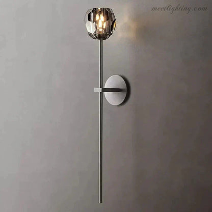 Crystal Globe Wall Sconce Light Fixture Brass Hardware 28 Inch Tall Dimmable for Hallway Bedroom Entryway Dining Room