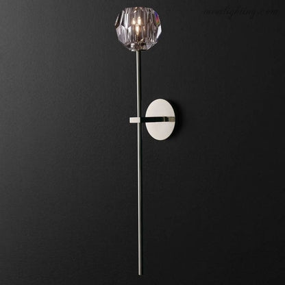 Crystal Globe Wall Sconce Light Fixture Brass Hardware 28 Inch Tall Dimmable for Hallway Bedroom Entryway Dining Room