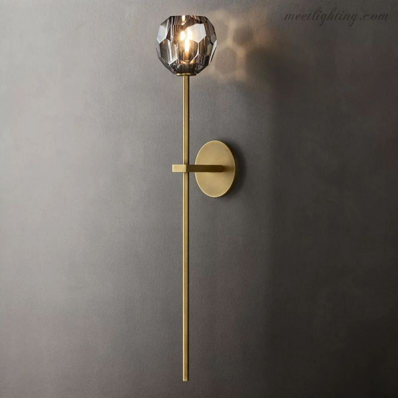 Crystal Globe Wall Sconce Light Fixture Brass Hardware 28 Inch Tall Dimmable for Hallway Bedroom Entryway Dining Room