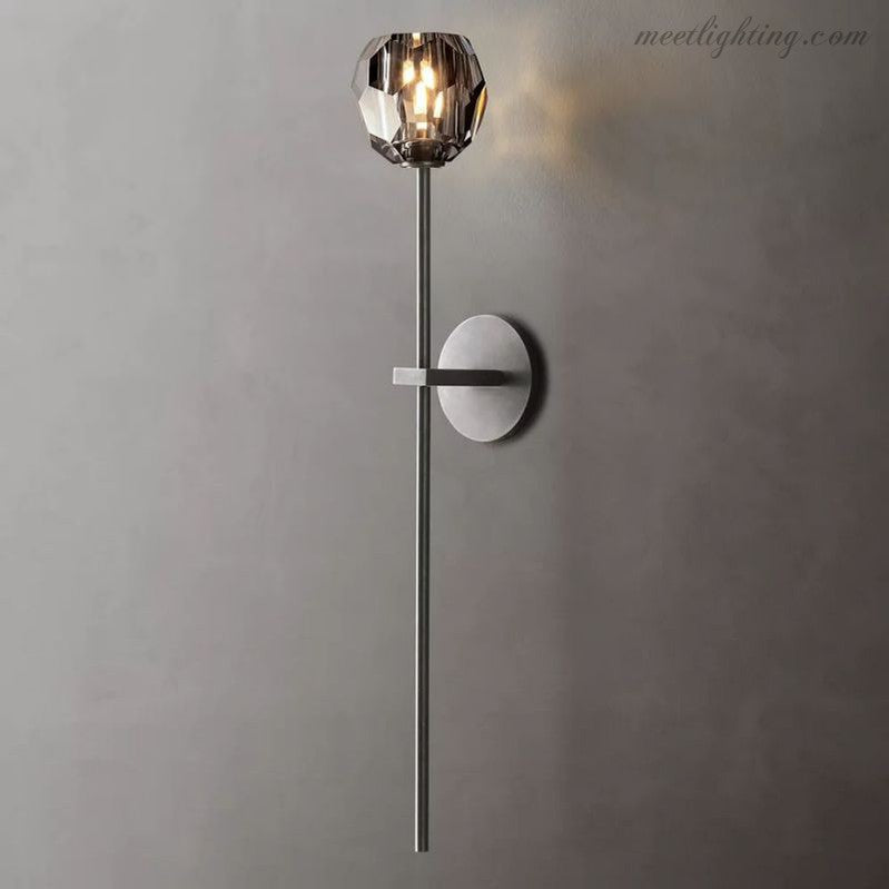 Crystal Globe Wall Sconce Light Fixture Brass Hardware 28 Inch Tall Dimmable for Hallway Bedroom Entryway Dining Room