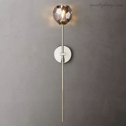 Crystal Globe Wall Sconce Light Fixture Brass Hardware 28 Inch Tall Dimmable for Hallway Bedroom Entryway Dining Room