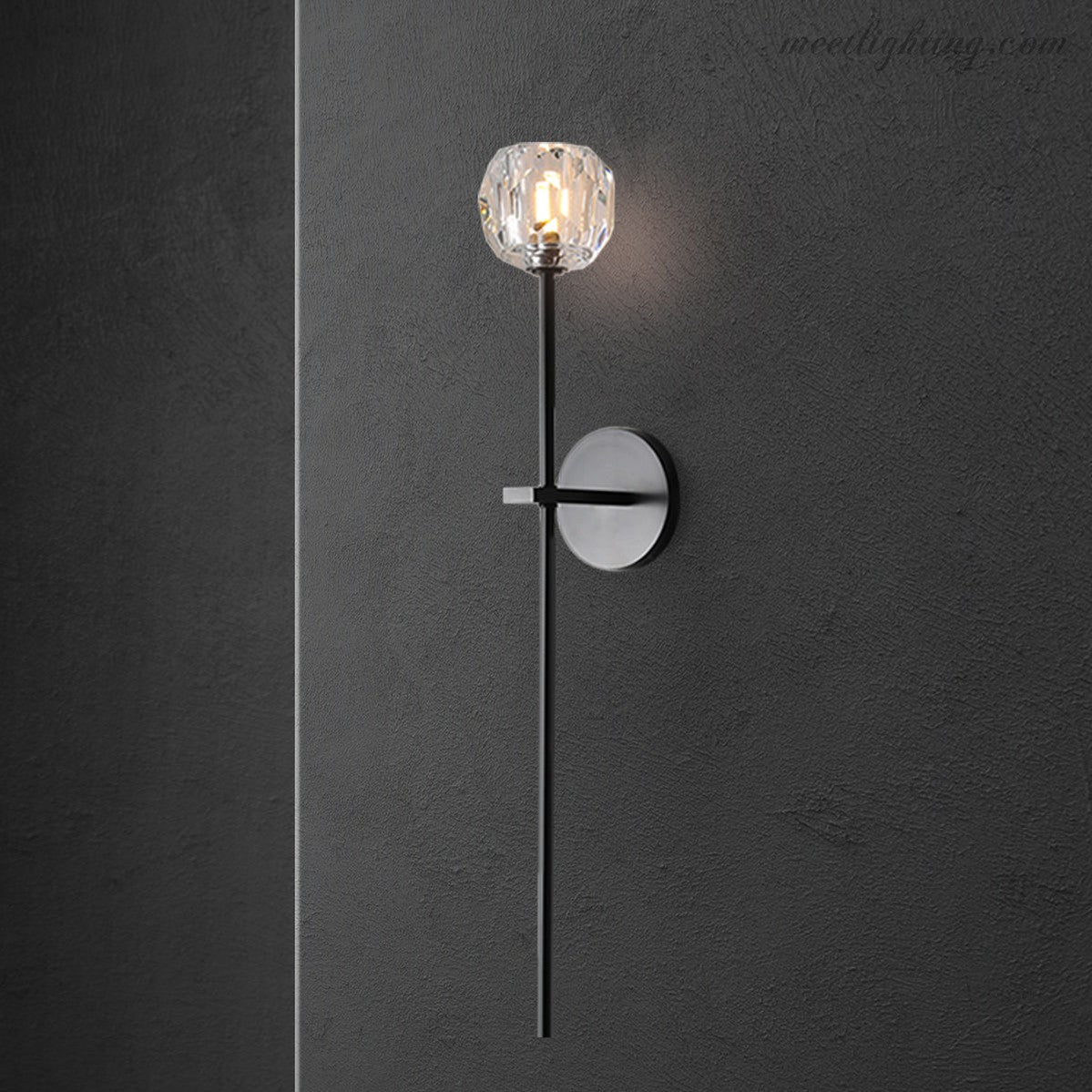 Crystal Globe Wall Sconce Light Fixture Brass Hardware 28 Inch Tall Dimmable for Hallway Bedroom Entryway Dining Room