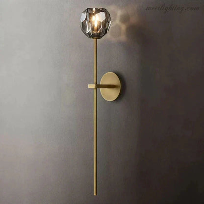 Crystal Globe Wall Sconce Light Fixture Brass Hardware 28 Inch Tall Dimmable for Hallway Bedroom Entryway Dining Room