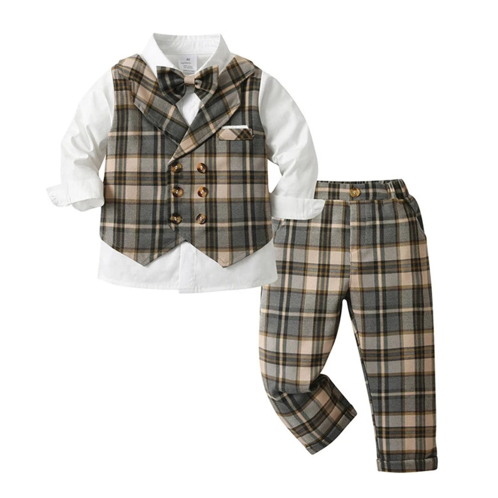 Boys Formal Outfit 3-Piece Set with Shirt Vest Pants Bow Tie Navy Light Blue for Weddings Parties Special Occasions Toddler Kids