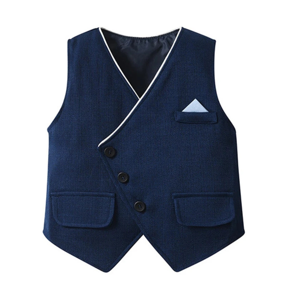 Boys Formal Outfit 3-Piece Set with Shirt Vest Pants Bow Tie Navy Light Blue for Weddings Parties Special Occasions Toddler Kids