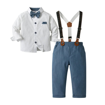 Boys Formal Outfit 3-Piece Set with Shirt Vest Pants Bow Tie Navy Light Blue for Weddings Parties Special Occasions Toddler Kids