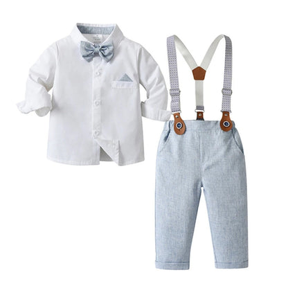 Boys Formal Outfit 3-Piece Set with Shirt Vest Pants Bow Tie Navy Light Blue for Weddings Parties Special Occasions Toddler Kids
