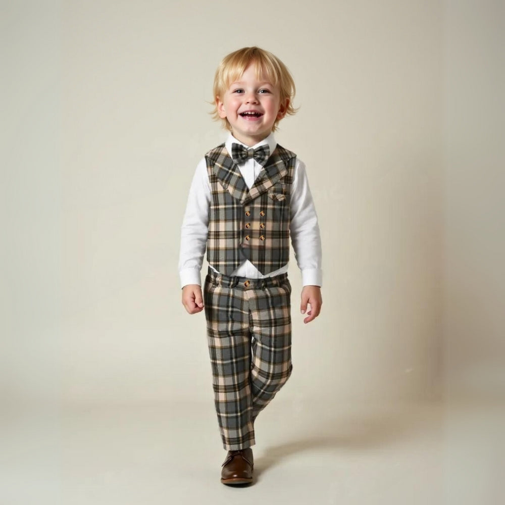 Boys 3-Piece Formal Suit Set with Shirt, Vest, Pants & Bow Tie for Weddings, Parties & Special Occasions | Soft Cotton Dress Outfit